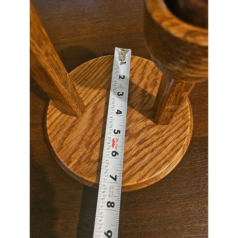 Oak Wood Double Candle Holder Brown Rustic Tiered Decor